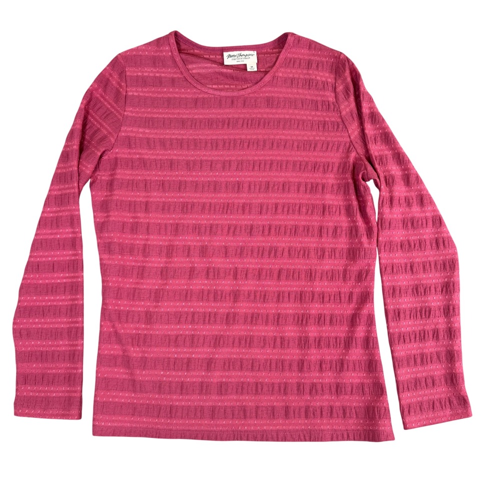 Norm Thompson Magenta Pink Textured Stripe Long Sleeve Top Medium